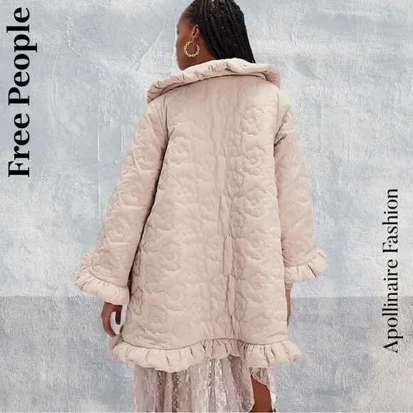 Free People by Dreamers Rebels Heart Puffer Coat in Blush Medium New
